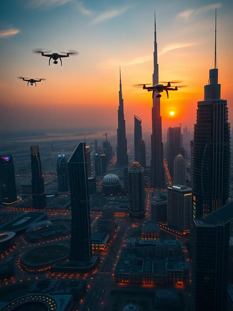 A futuristic cityscape of Dubai, emphasizing innovation and technological advancement.