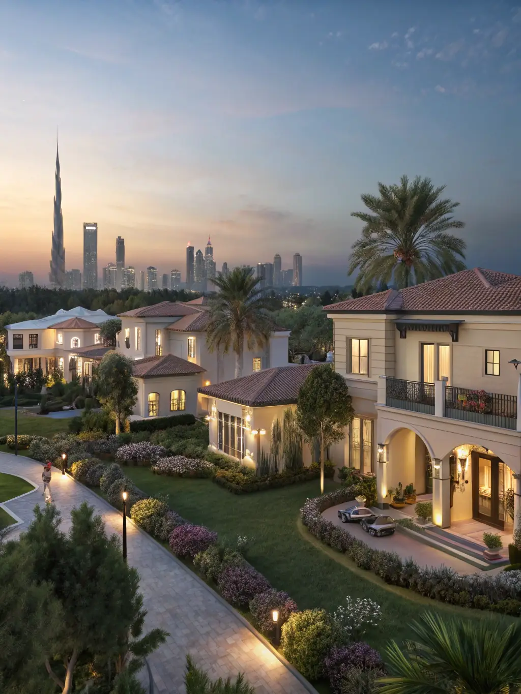 Luxury Dubai real estate properties with investors reviewing plans, showcasing Colmax Solutions' Real Estate Investment Consulting.