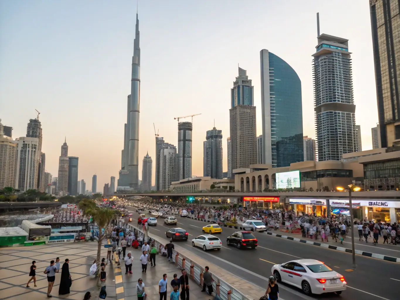 A vibrant image showcasing the Dubai International Financial Centre (DIFC) with modern skyscrapers and bustling business activity, symbolizing Dubai's financial prowess and strategic location.