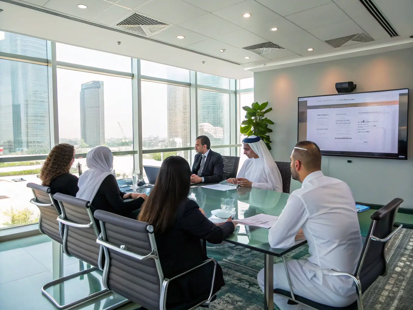 An image of a modern office space in a Dubai Freezone, showcasing a diverse and collaborative business environment, symbolizing the ease of doing business in the region.