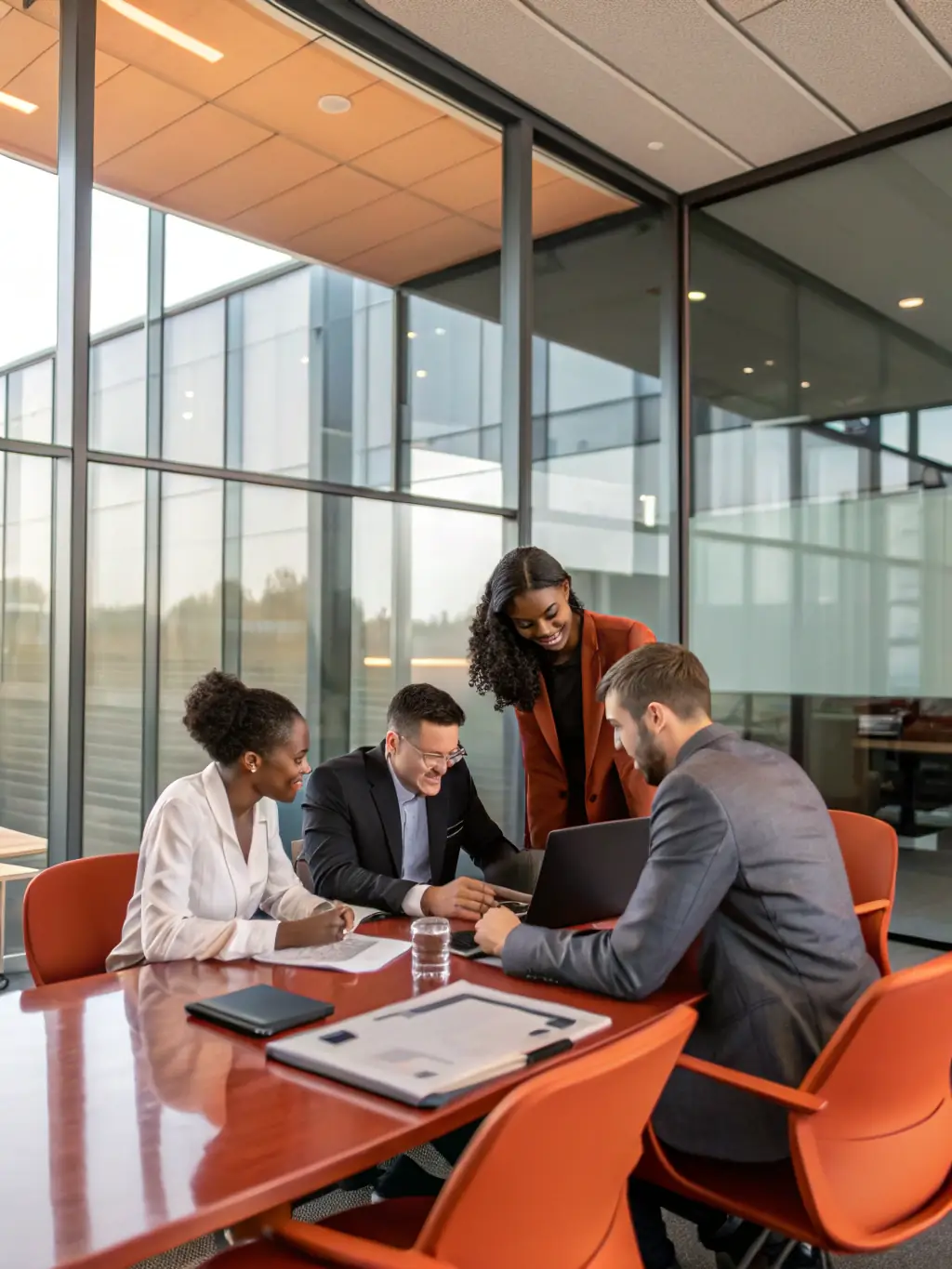 A diverse group of professionals collaborating in a modern co-working space in Dubai.